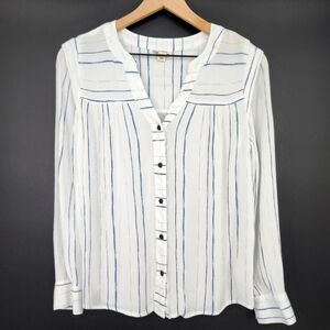 A.N.A. Womens Gauzy Button Front Top size S‎ White Blue Crinkle Contemporary